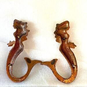 Cast Iron Mermaid Antique Bronze Accent Decorative Hooks. Set of 2.